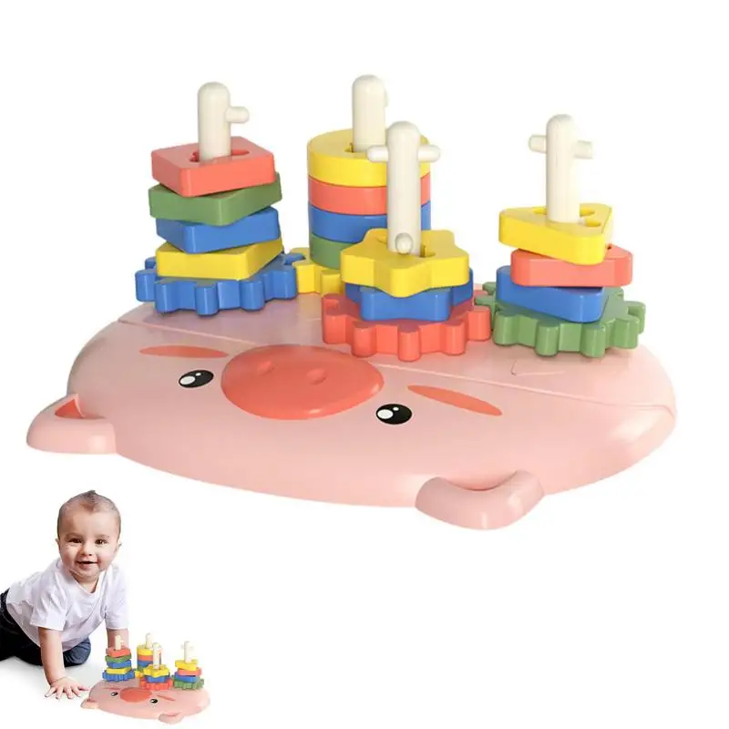 

Montessori Kids Toys Set Educational Brain Toys Wooden Piglet Gear Set Montessori Colorful Geometry Toddler Toy Learning