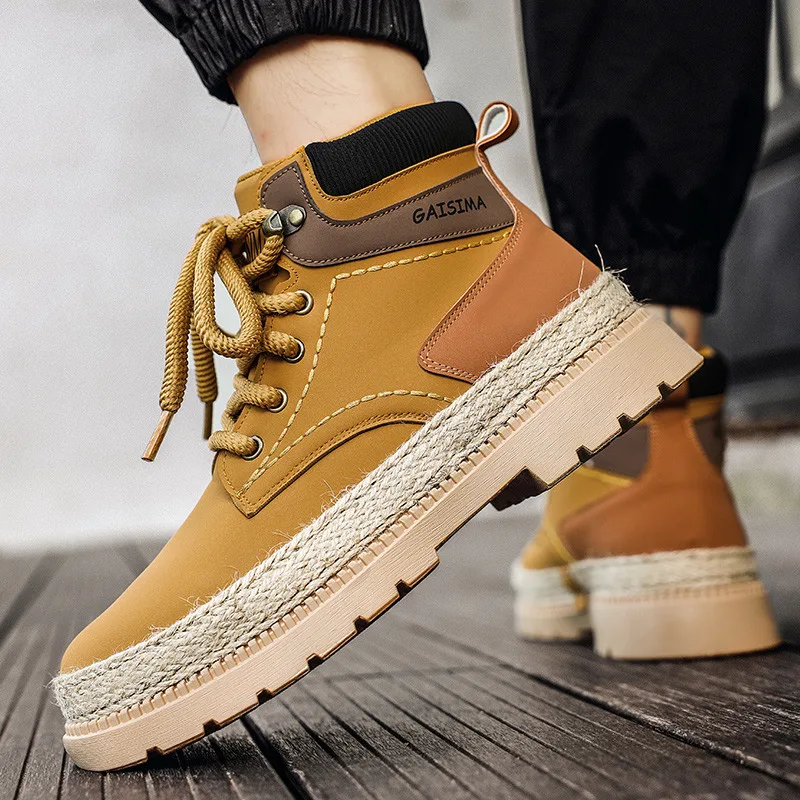 Осенне-зимние модные зеленые мужские рабочие ботинки удобные на платформе