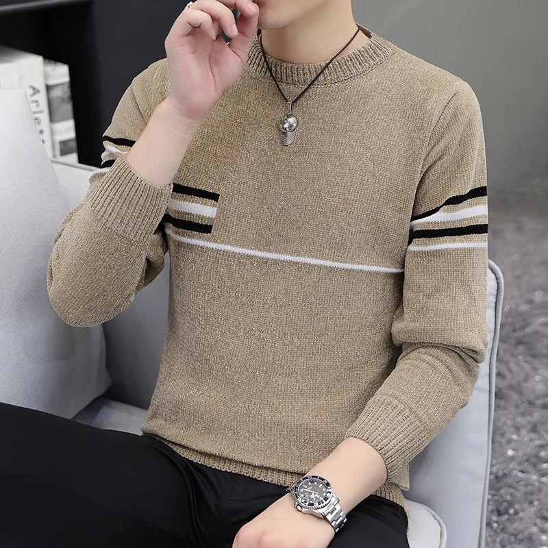 

Chenille Sweater Men's Autumn Winter Round Neck Long Sleeve Knitted Undercoat Thickened Autumn Woolen Sweater Warm Sweater