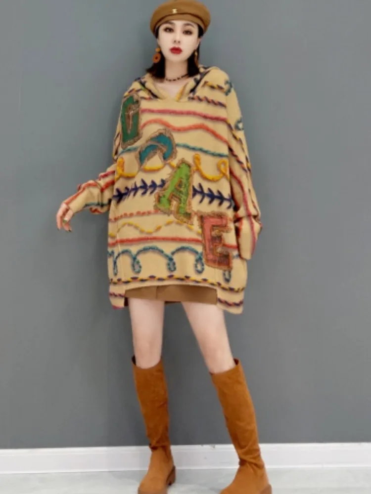 

URIOR 2023 Autumn Winter New Fashion Letter Sweater Knitwear Thickened Lazy Style Women Pullover Top