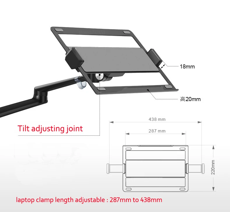 

OL-80L aluminum multifunction 10"-17" three laptop stand + 10"-32" monitor desktop holder clamp full motion long arm black