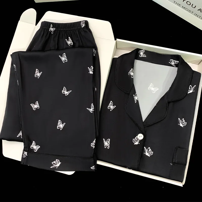 Трансграничный пижамный комплект с серебряным принтом бабочки летние крутые