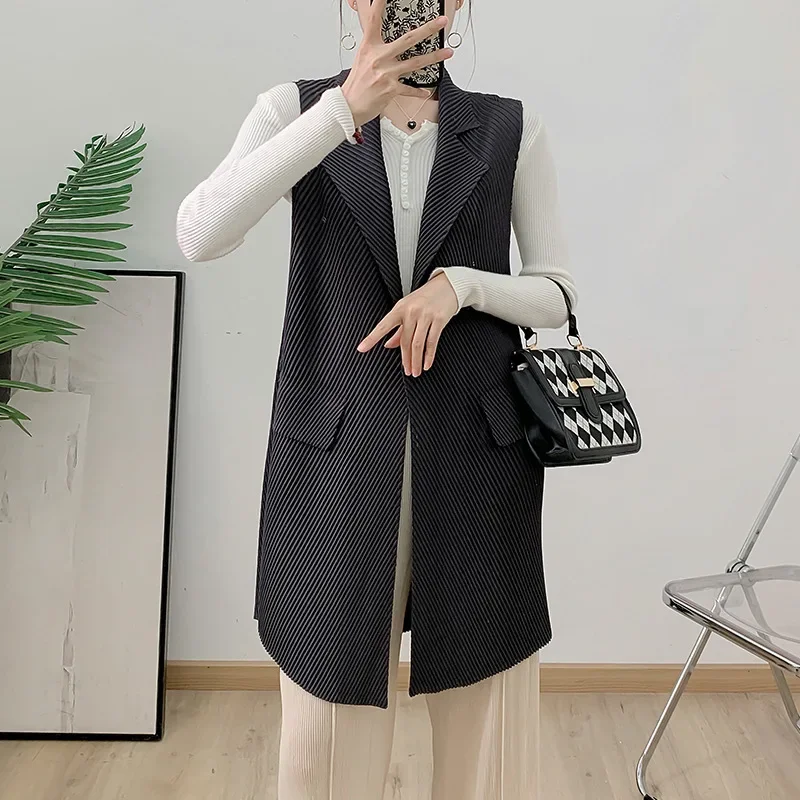 Женский плиссированный кардиган повседневный простой жакет без рукавов с