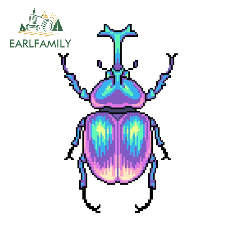 

EARLFAMILY 13cm x 8.3cm Trypoxylus Dichotomus Insect Pixel Car Stickers Sunscreen Graphics Decal Bumper Windows Car Accessories