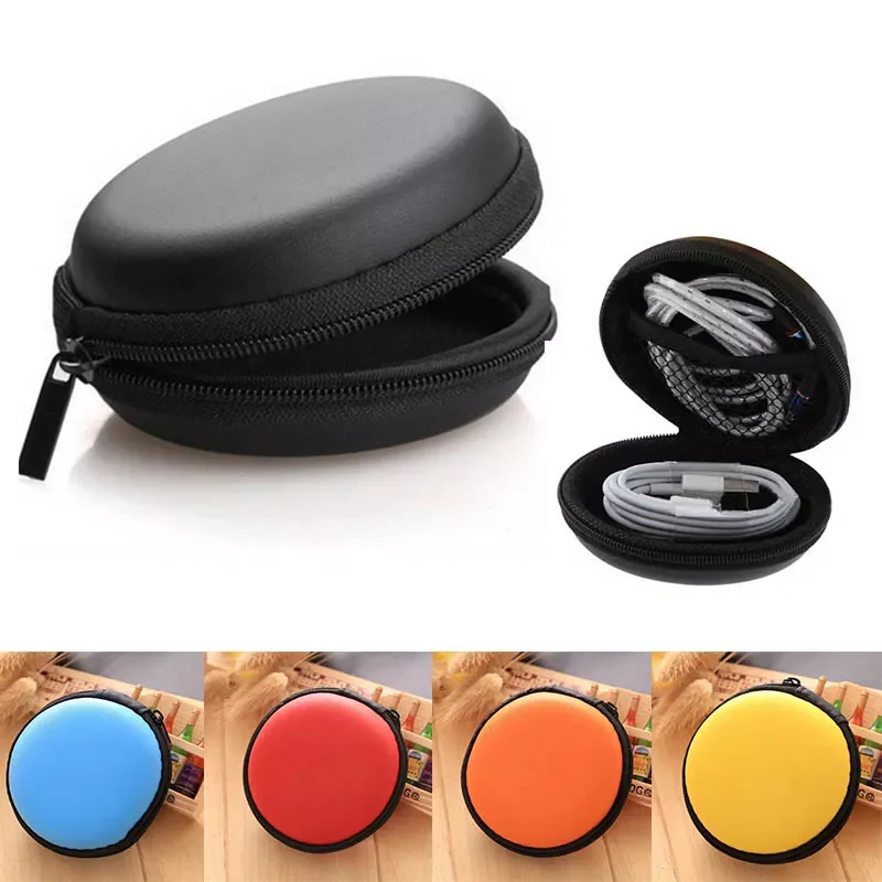 

1Pcs USB Cable Organizer Earphone Boxes Hand Spinner Portable Headset box hard Round Shape Zippered Earphone Bag