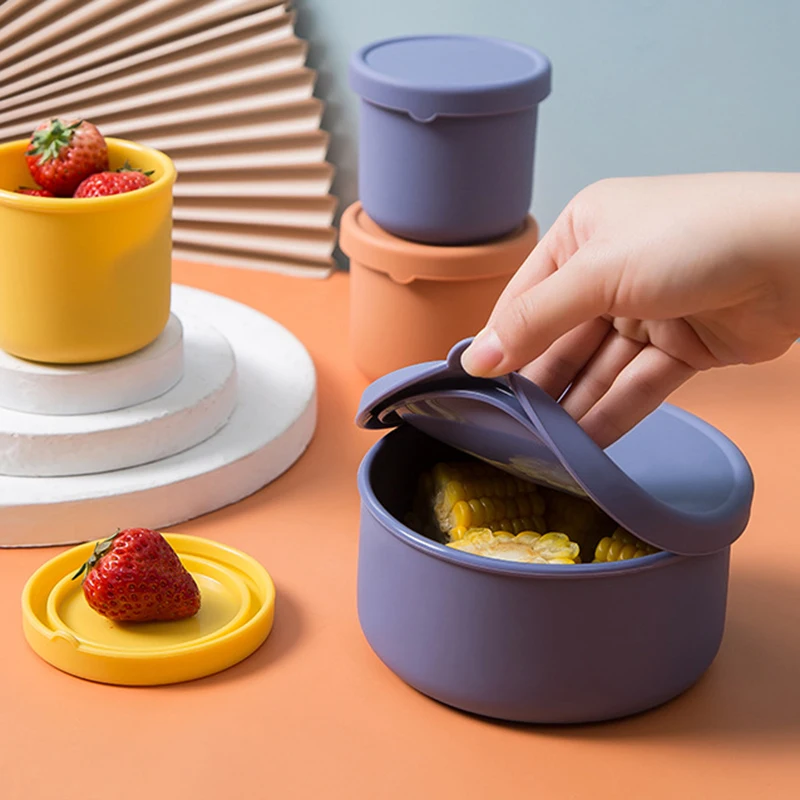 

New Silicone Fresh-Keeping Box with Lid Bento Lunch Box Fruit Salad Fresh-Keeping Bowl Modern Simple Sealed Round Storage Box