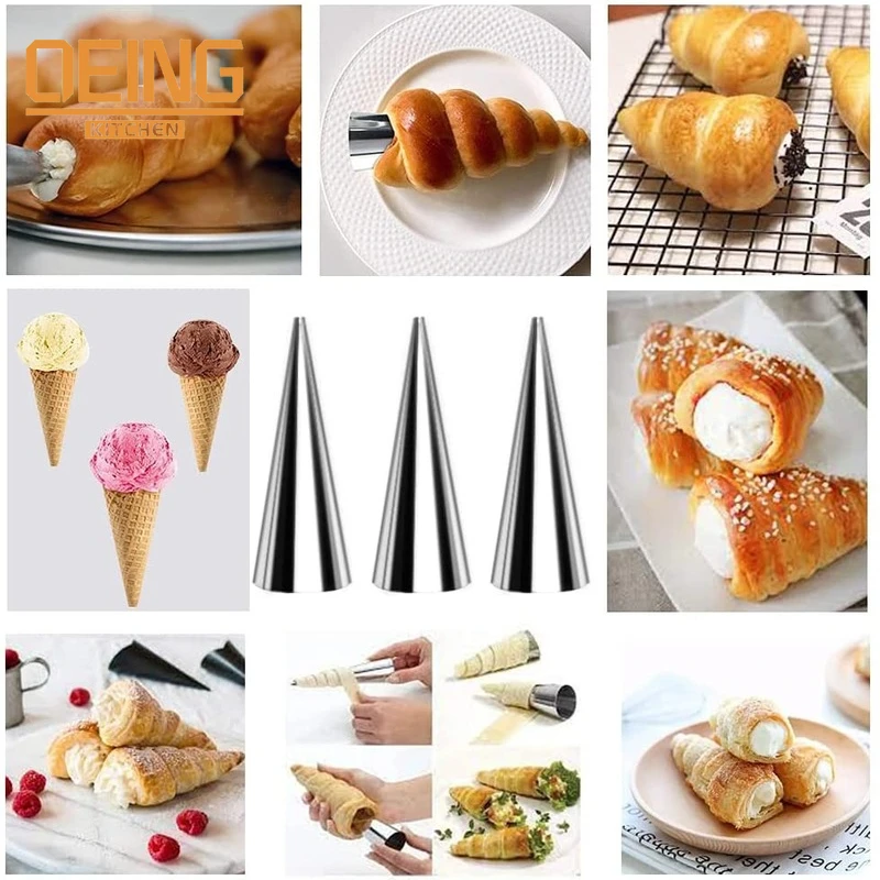

6pcs High Quality Conical Tube Cone Roll Moulds Stainless Steel Spiral Croissants Molds Pastry Cream Horn Cake Bread Mold