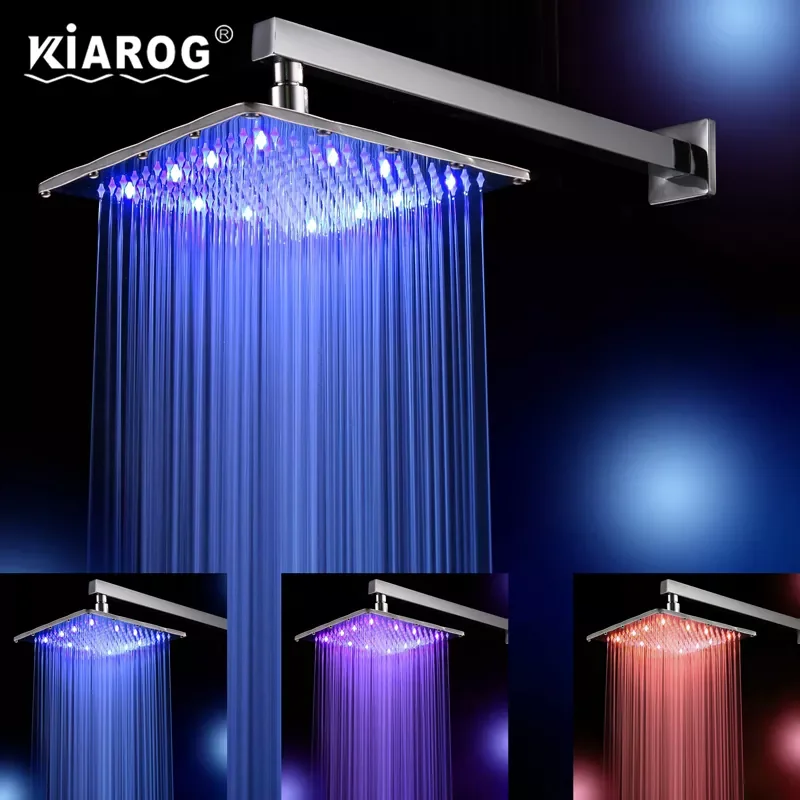 

10 Inch Led Shower Head With Shower Arm. Chuveiro Led.25 CM * 25 CM Water Power. Bathroom 3 Colors Change Led Showerhead.