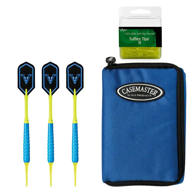 

V-Glo Blue 18 Gram Soft Tip Darts, Casemaster Select Blue & 2BA Tufflex III Tips - Yellow 100 ct Box