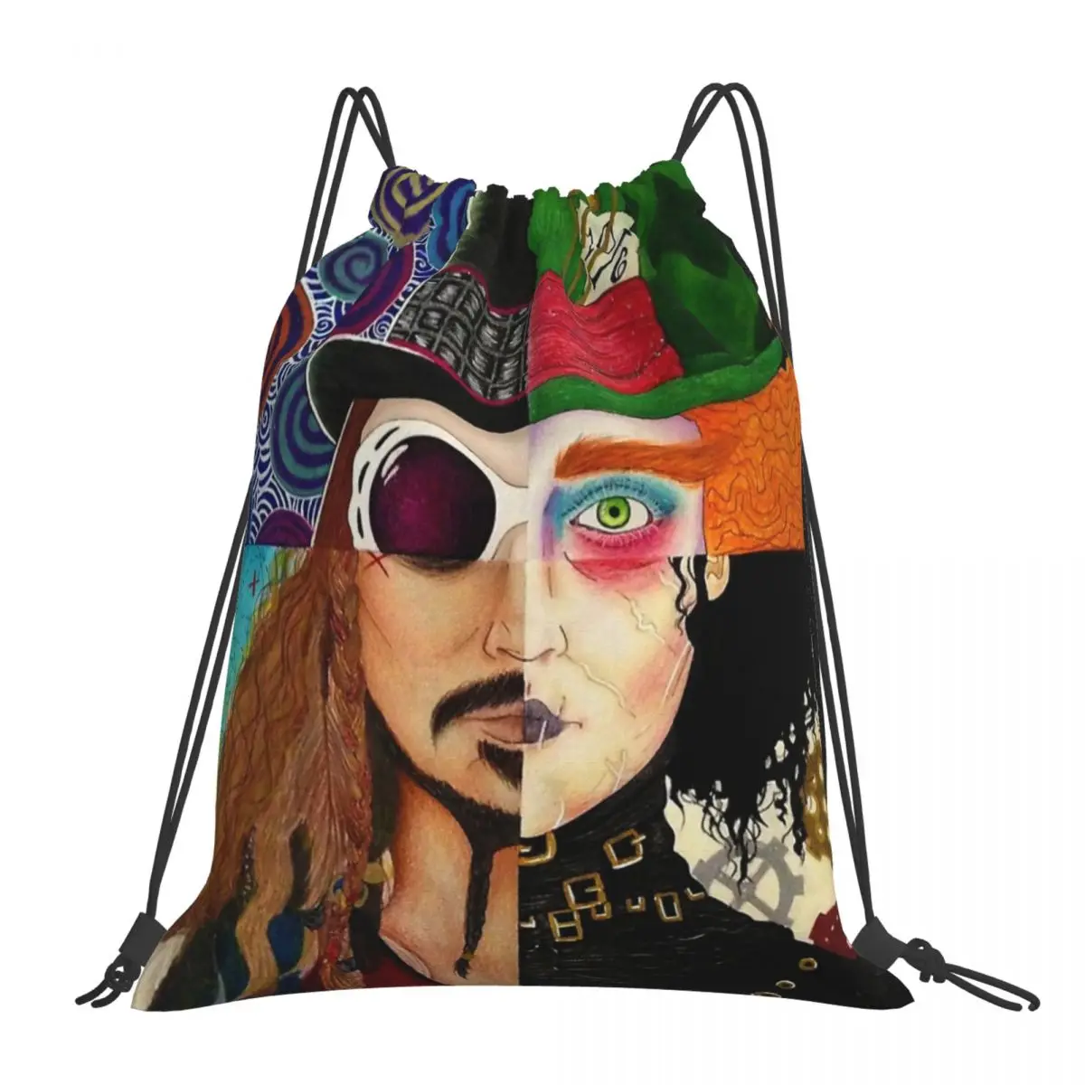 

Johnny Depp Character Collage Backpacks Casual Portable Drawstring Bags Drawstring Bundle Pocket Sundries Bag Book Bags Travel