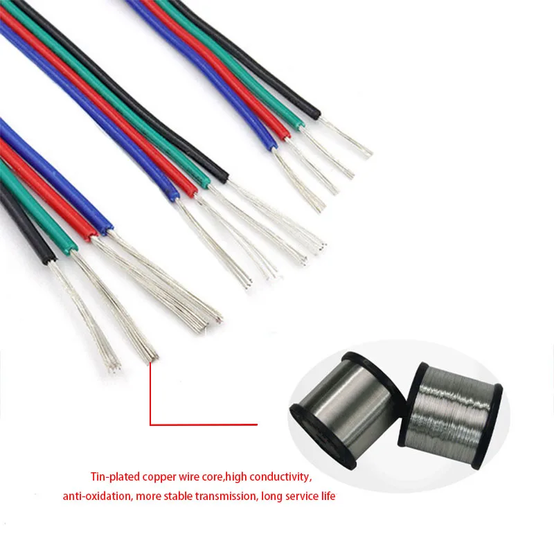 Фото Удлинительный кабель 22AWG 20AWG 2/3/4pin 80 °C 300 В, параллельный шнур питания для RGB светодиодной ленты 3528 5050 с 6 разъемами без пайки №3