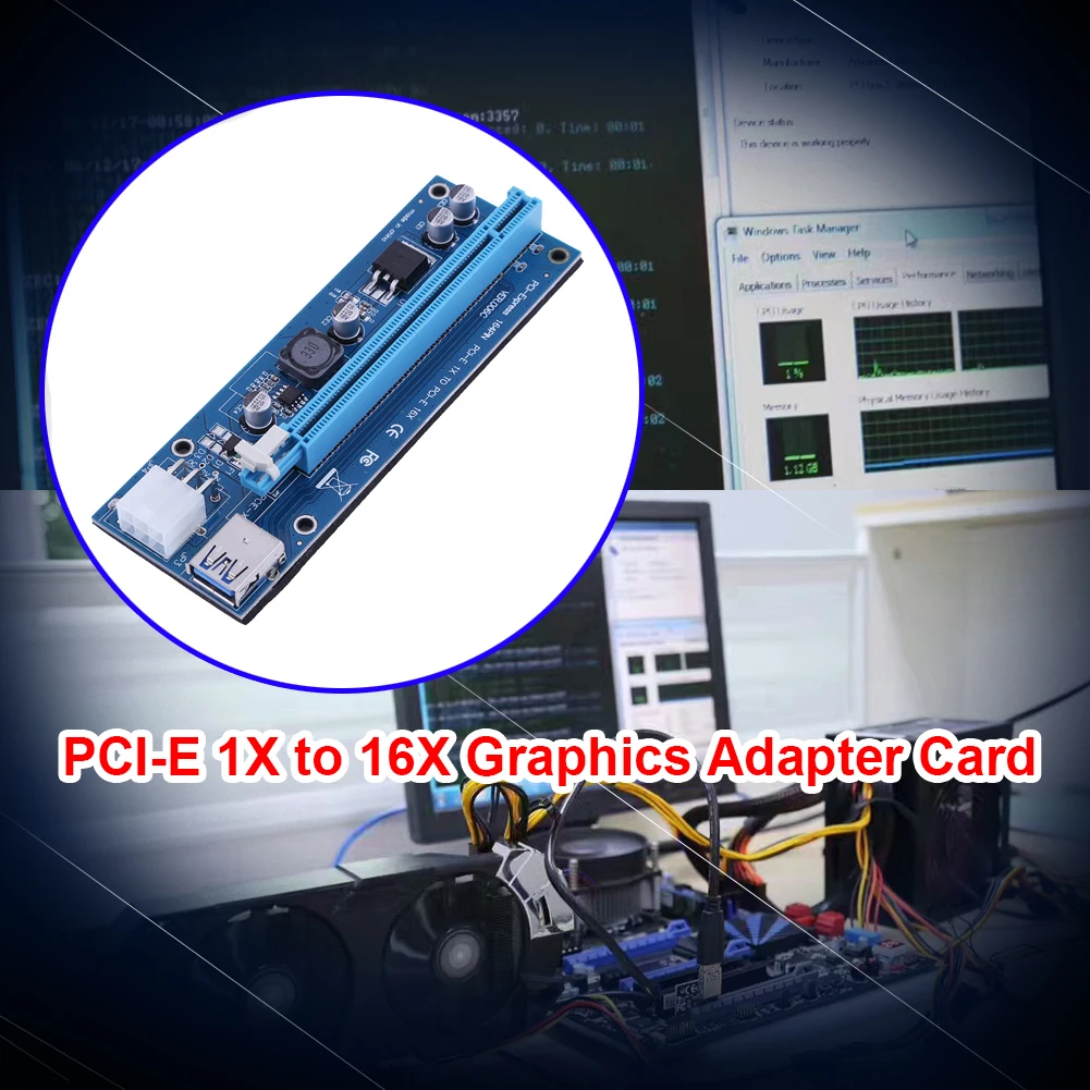 

Плата расширения PCI-E Express 16X с 6-контактным портом питания PCIe USB3.0 1x до 16x