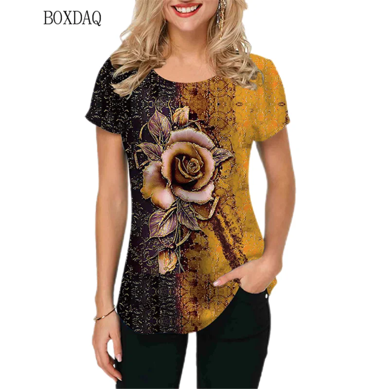 Женская футболка с коротким рукавом круглым вырезом и 3D-принтом