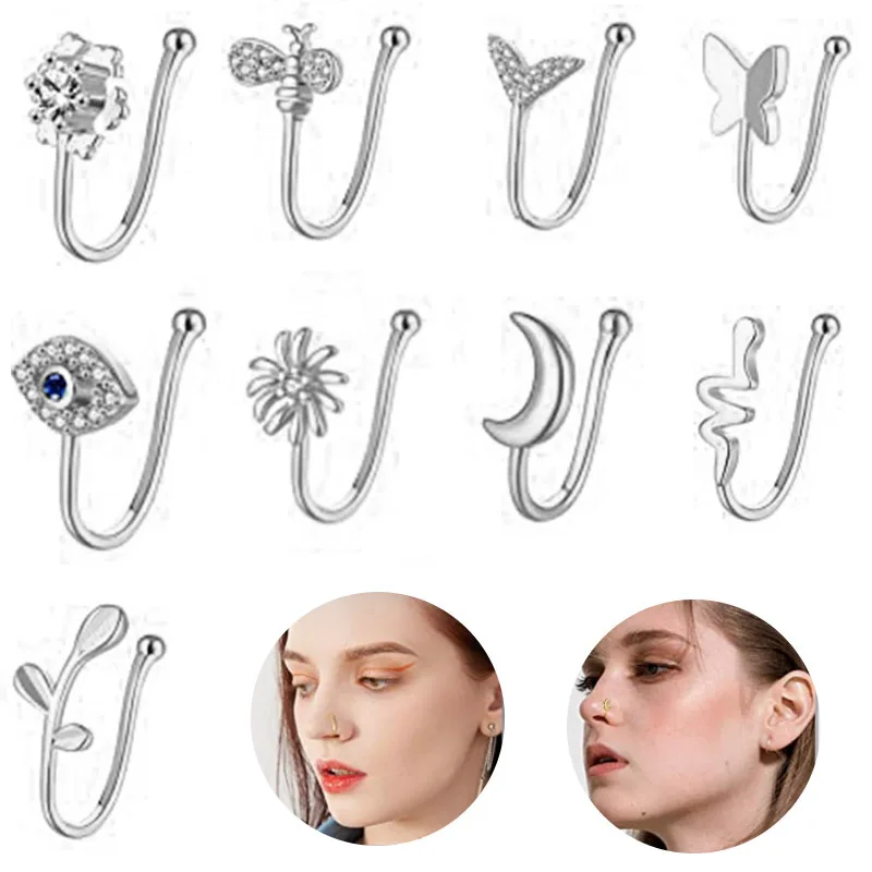 

1PCS Flower Fake Nose Ring Clip Eye Non Piercing Nose Cuff Jewelry for Women Crystal Fake Nose Cuff Rings Piercing Nariz Gift