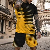 new 2022 summer 3d printed mens t shirt set solid color with black dot casual suit simple short sleeve shorts 2 piece set