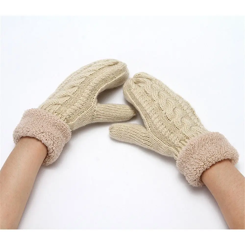 

Women Fashion Knit Twist Flowers Mittens Winter Female Wool Plus Cashmere Velvet Thickening Warm Full Finger Gloves Warm 2023