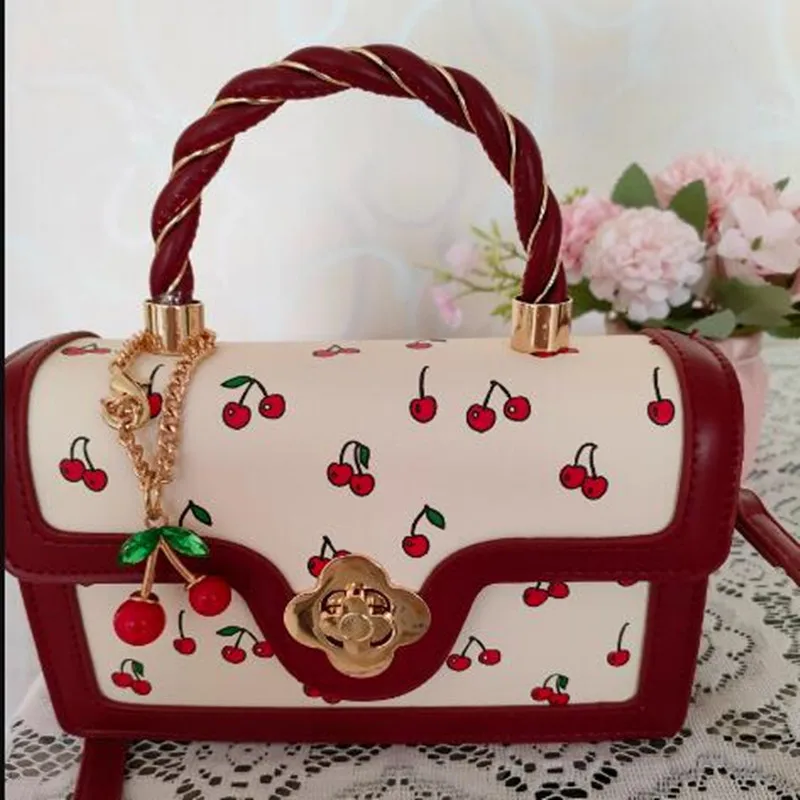 

PU Leather Sweet Cherry Square Chains Crossbody Bags for Woman Luxury Designer Luxury Designer Handbags Shoulder Bags