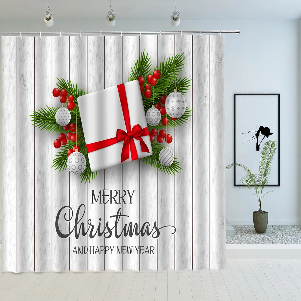 

Элементы шар дерево Подарочная коробка занавески для душа веселый мечта зима праздник Рождество веселый Декор для ванной тканевая занавеска для ванной с крючками