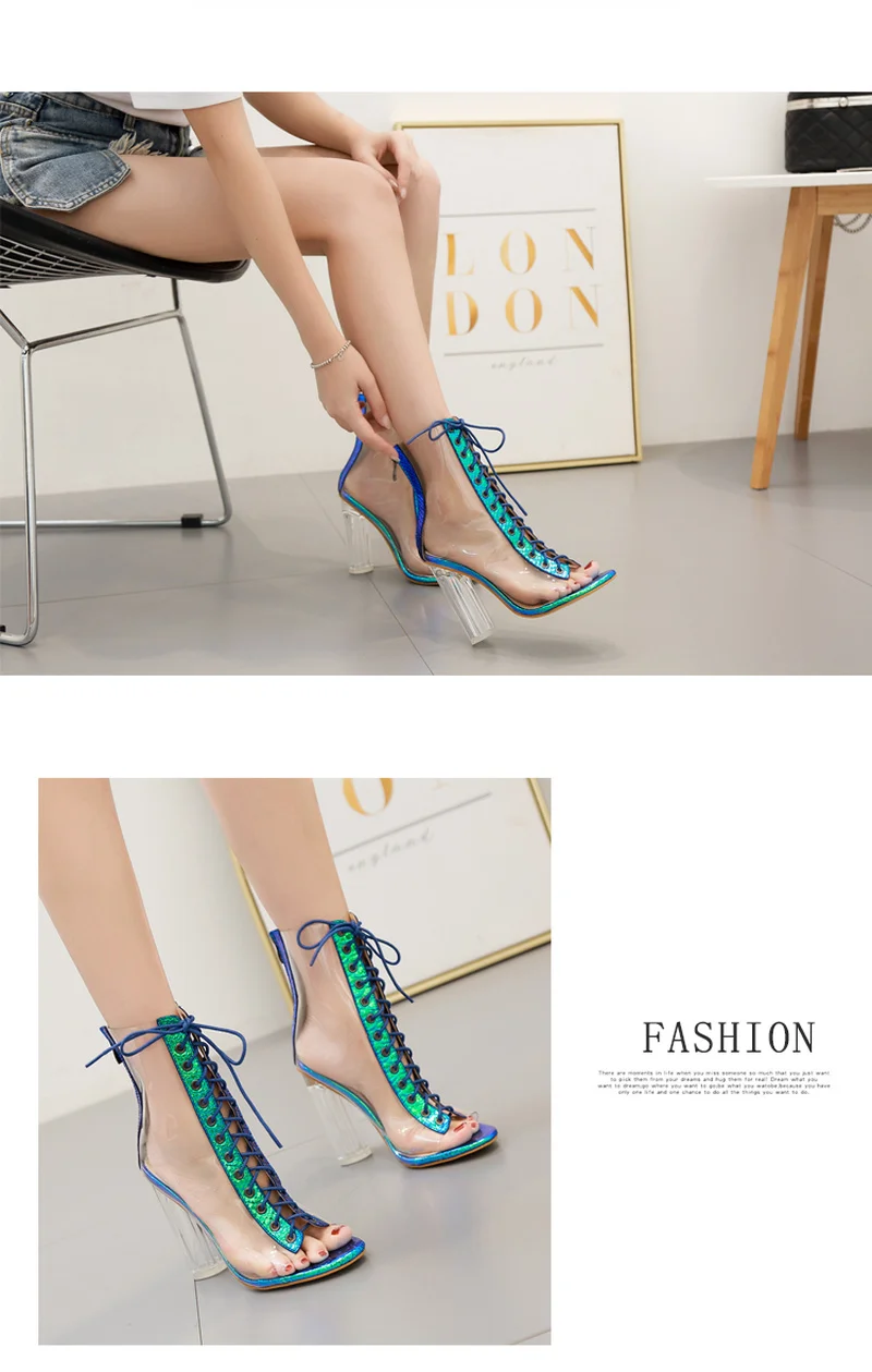 Женские сандалии-гладиаторы из ПВХ прозрачные Босоножки с открытым носком на