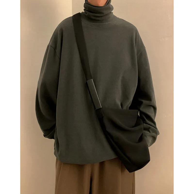 Зимняя бархатная футболка Мужская теплая модная повседневная с высоким воротом