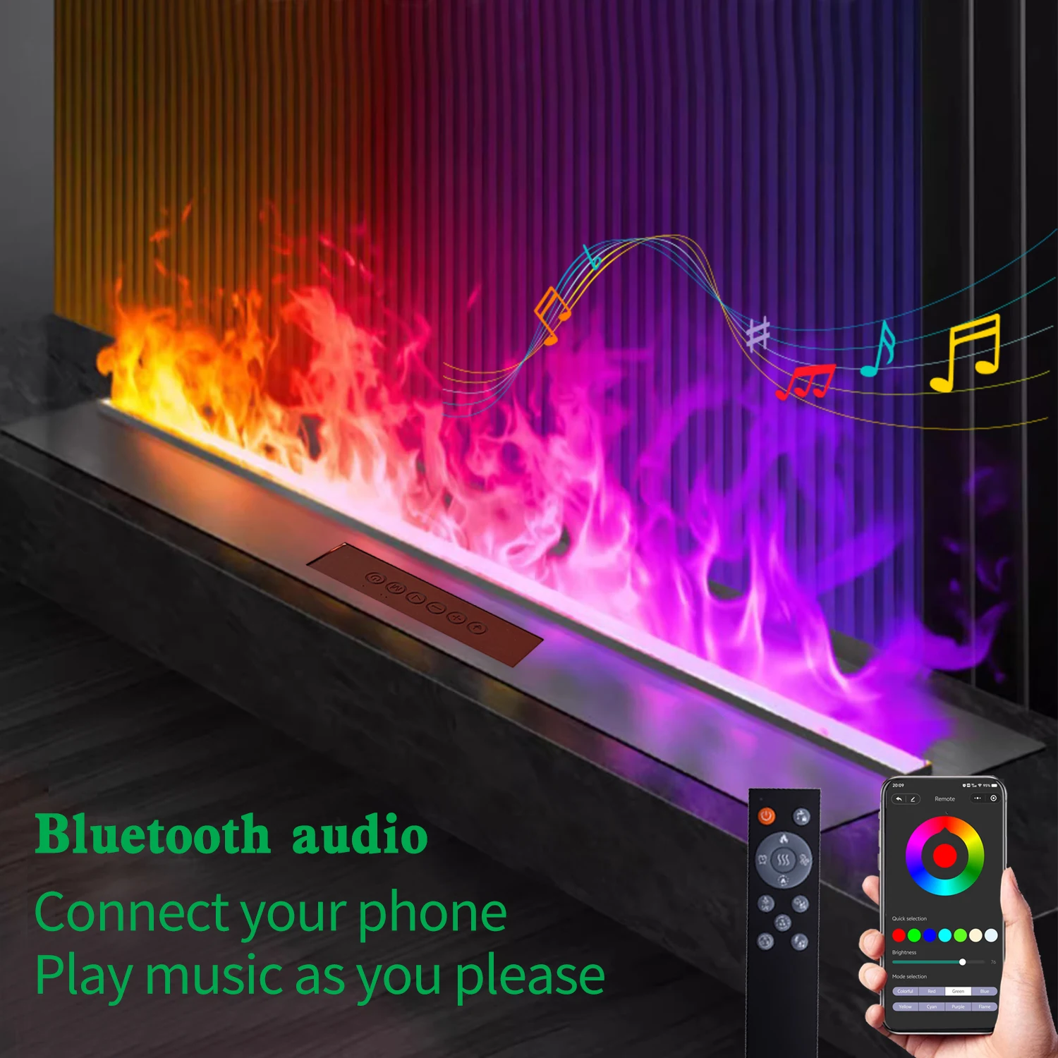 3D электронный камин с водяным туманом и Bluetooth APP воспроизведение музыки