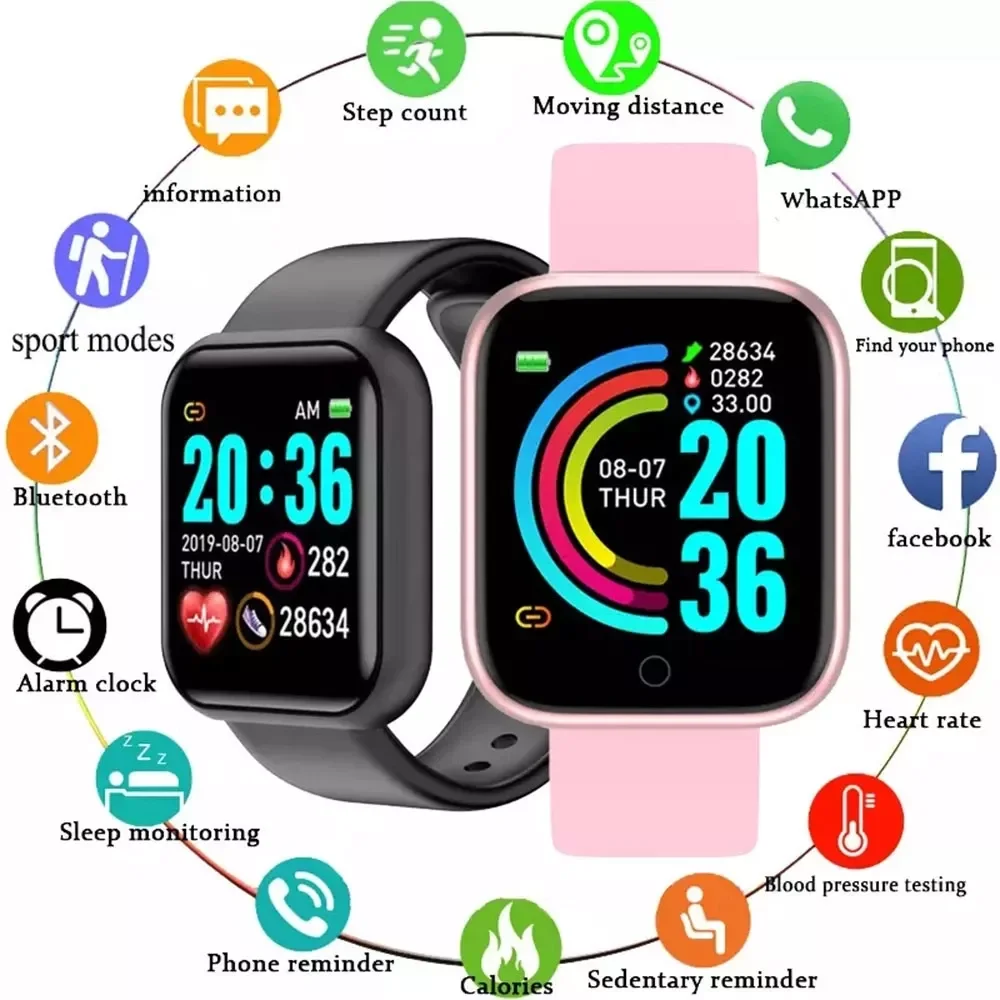 

D20 Y68 Smart Watch Men Women Heart Rate Monitor Sports Fitness Tracker Watches Bluetooth Smartwatch For Android ios Waterproof