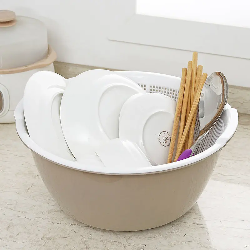 Умывальник из пищевого пластика для фруктов овощей двухслойная сливная корзина