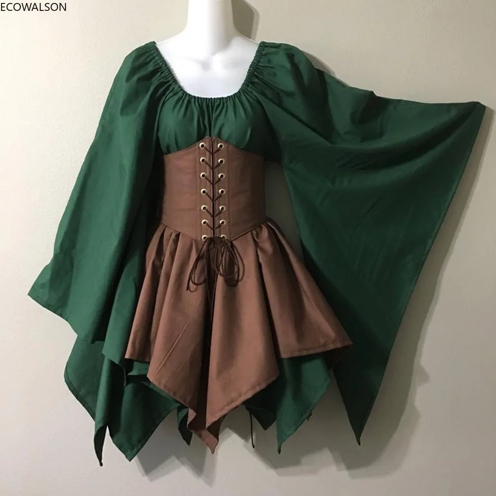 

New Medieval Elf Cosplay Costumes For Women Renaissance Victorian Gothic Dress With Corset Halloween Performance Clothing