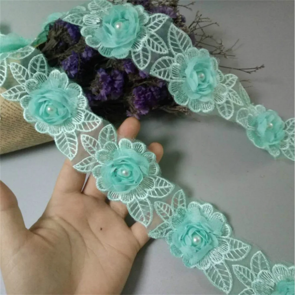 

1 yard Soluble Green Diamond Flower Floral Embroidered Lace Trim Applique Fabric Lace Ribbon Sewing Craft For Costume Hat 2019