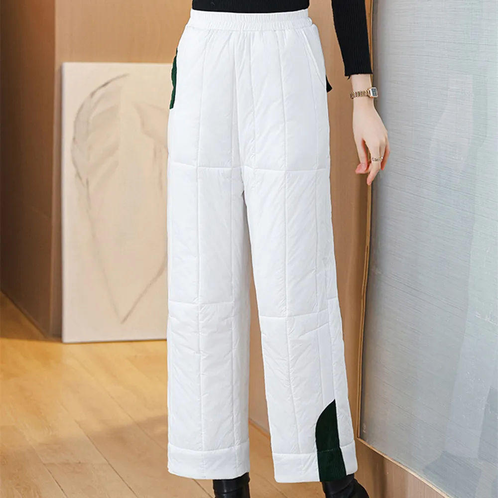 

Комбинированные однотонные брюки до щиколотки Женская одежда с карманами сохраняющие тепло эластичный пояс ветрозащитные спортивные удобные осенне-зимние