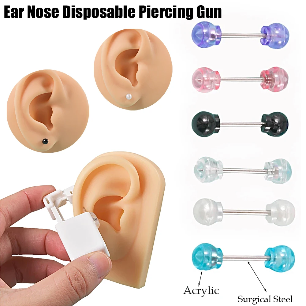 

1PC Disposable Self Ear Piercing Cartilage Tragus Gun Ear Nose Piercing Tool NO PAIN Piercer Tool Machine Kit Built-In Stud
