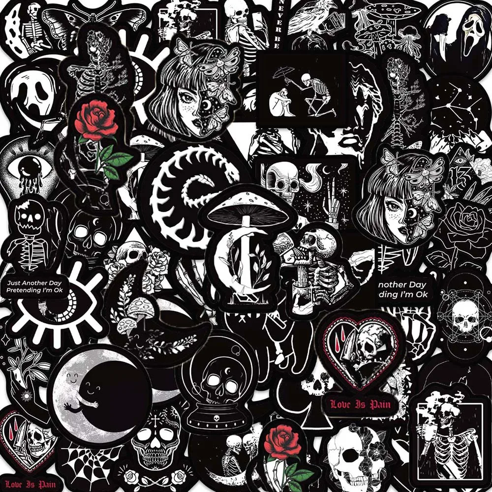 

10/50pcs Black Gothic Style DIY Graffiti Stickers Pack Scrapbooking Notebook Skateboard Luggage Laptop Phone Waterproof Decals