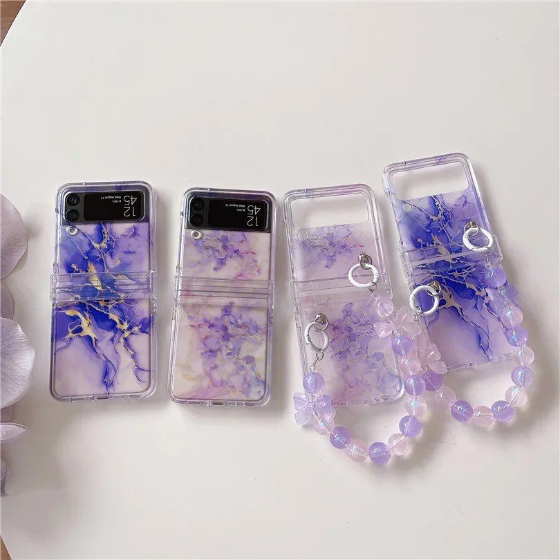 

Fashion Purple Marble Phone Case for Samsung Galaxy Z Flip 3 Z Flip 4 Hard PC Back Cover for ZFlip3 ZFlip4 Case Shell
