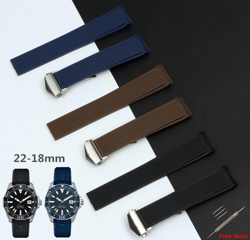 

22mm Nature Rubber Silicone Watch band Waterproof Watchband for TAG strap for HEUER belt for AQUARACER 300 WAY201B CALIBRE 5