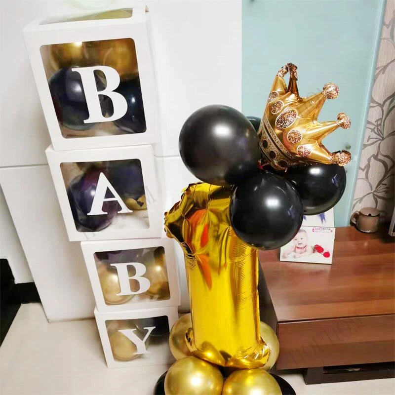 

Transparent Letter A-Z Happy Birthday Balloons Box Baby Shower Boy Girl First 1st Birthday Party Decorations Kids Wedding Decor