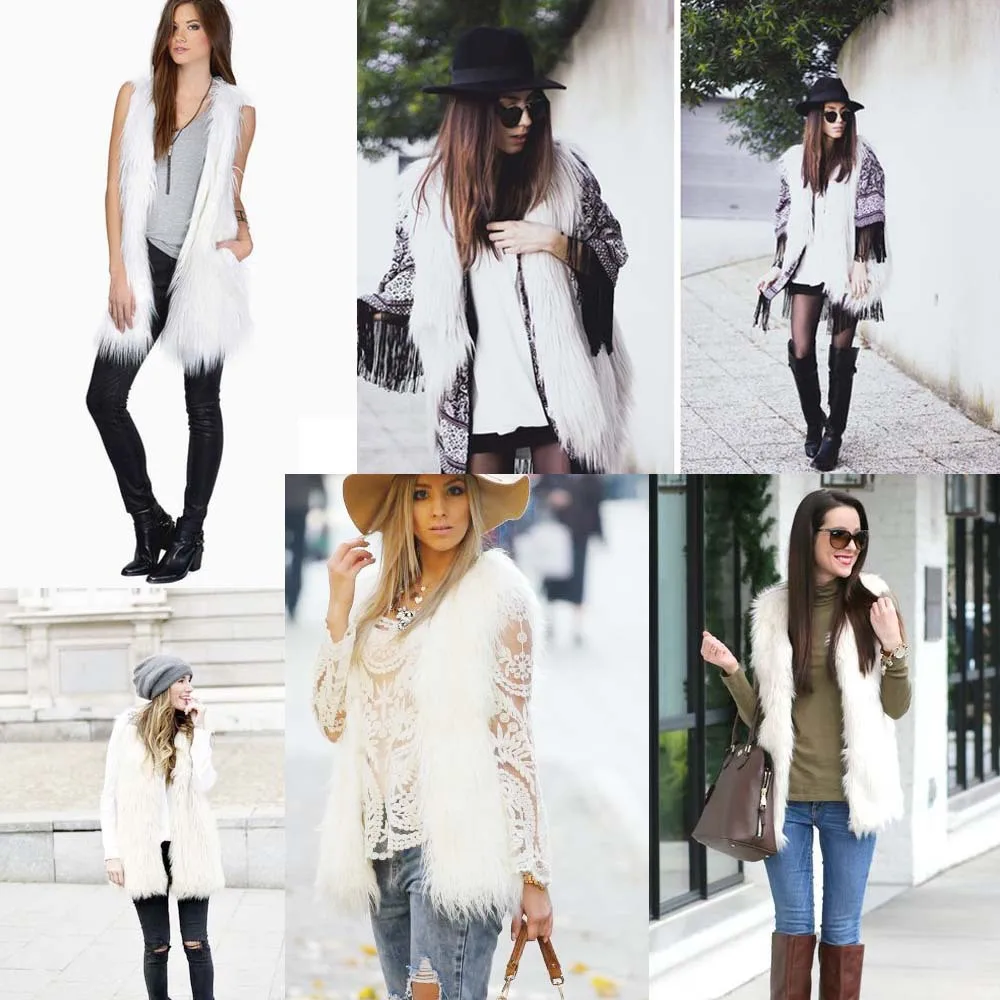 Women's Fur Vest Fashion Faux Fur Vest Women's Mid-Length Furry Vest Faux Fur Coat