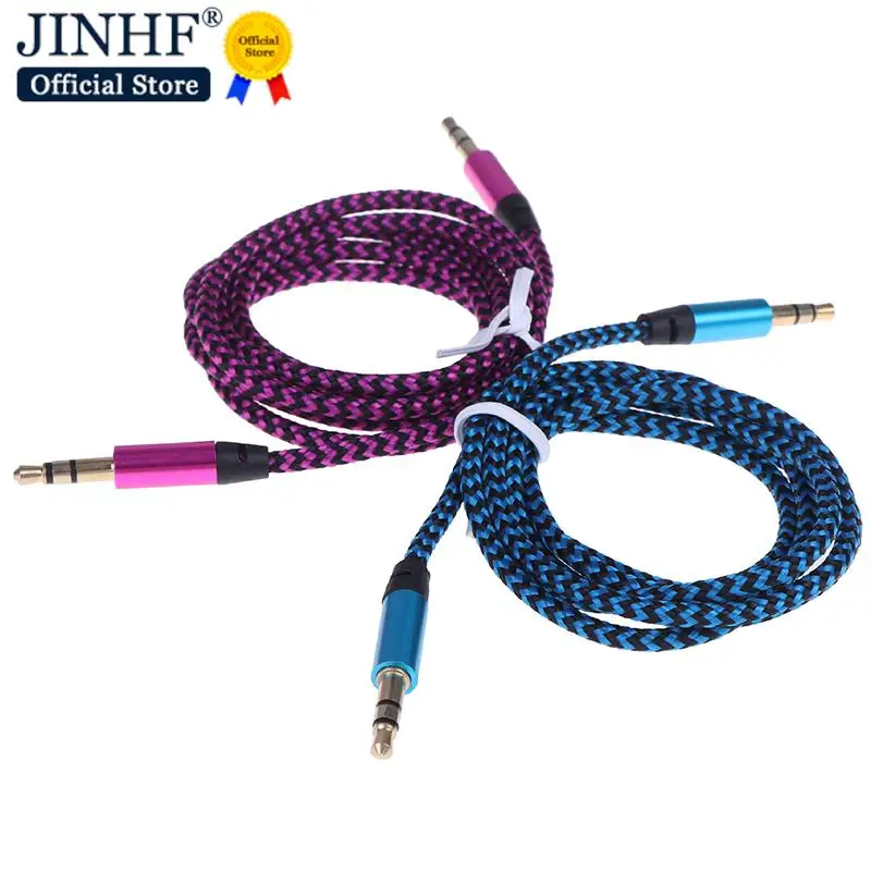 Hot sale 1m  Aux Cable Male to Male Cloth Audio Aux Cable Gold Plug Car Aux Cord Nylon Jack Audio Cable 3.5 mm to 3.5mm