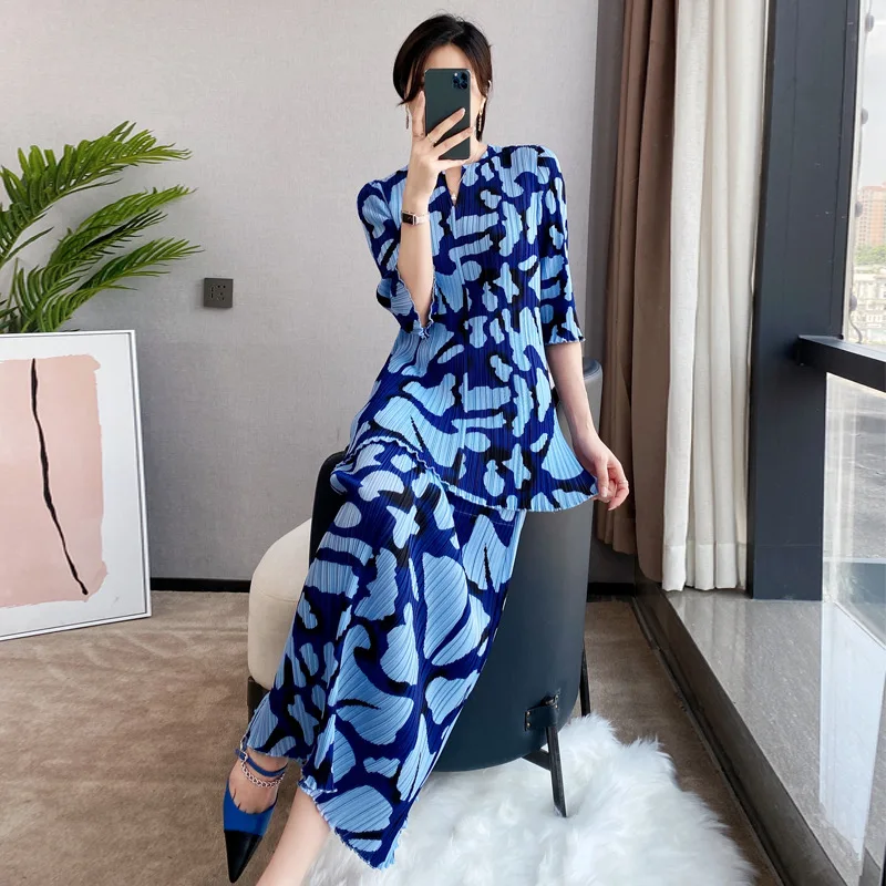 

Женский плиссированный костюм Miyake, универсальный костюм из двух предметов, топ и юбка, весна-лето 2022