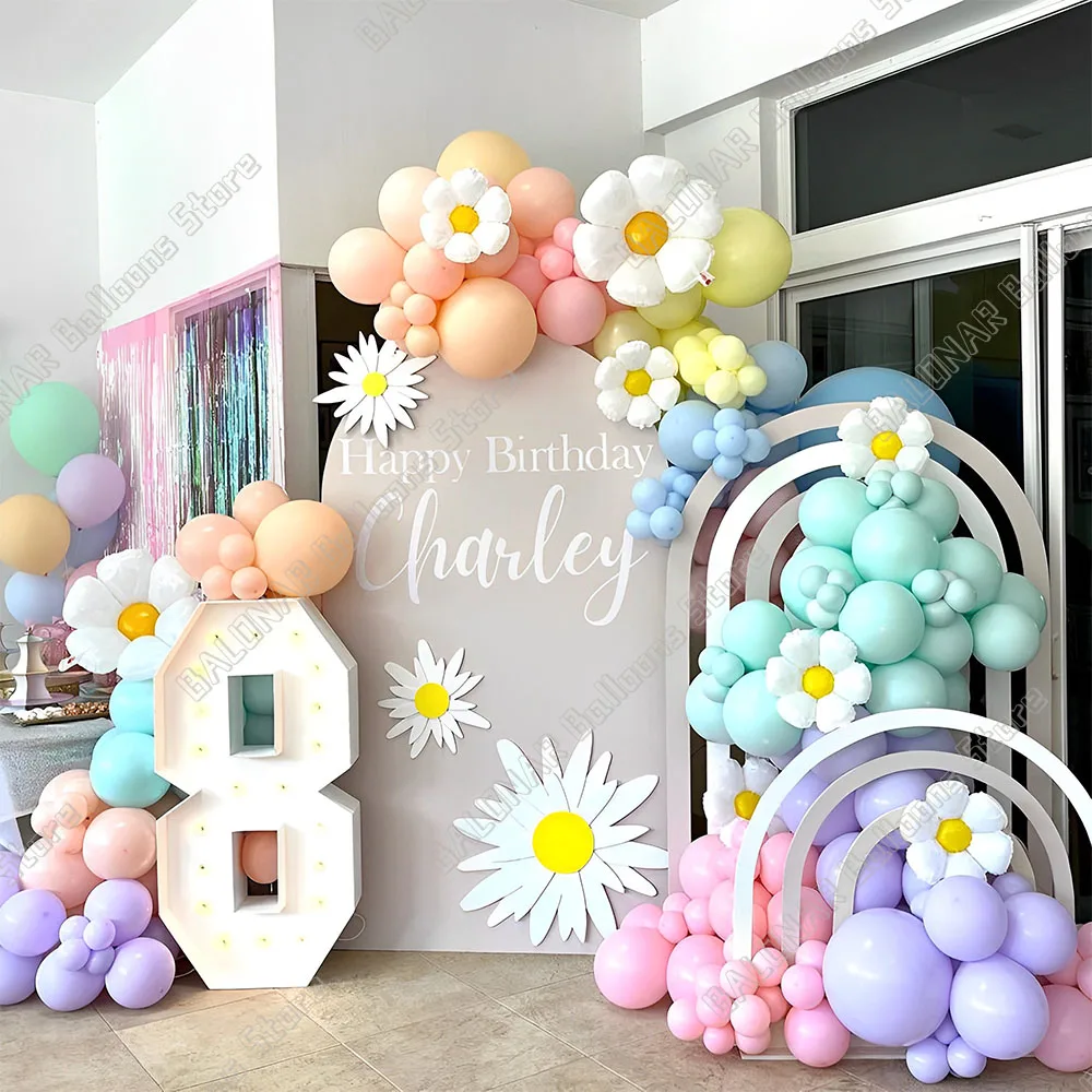 

134Pcs Macaron Candy Colored Balloon Garland Arch Daisy Foil Balloon Girl Princess Birthday Party Wedding Decoration Baby Shower