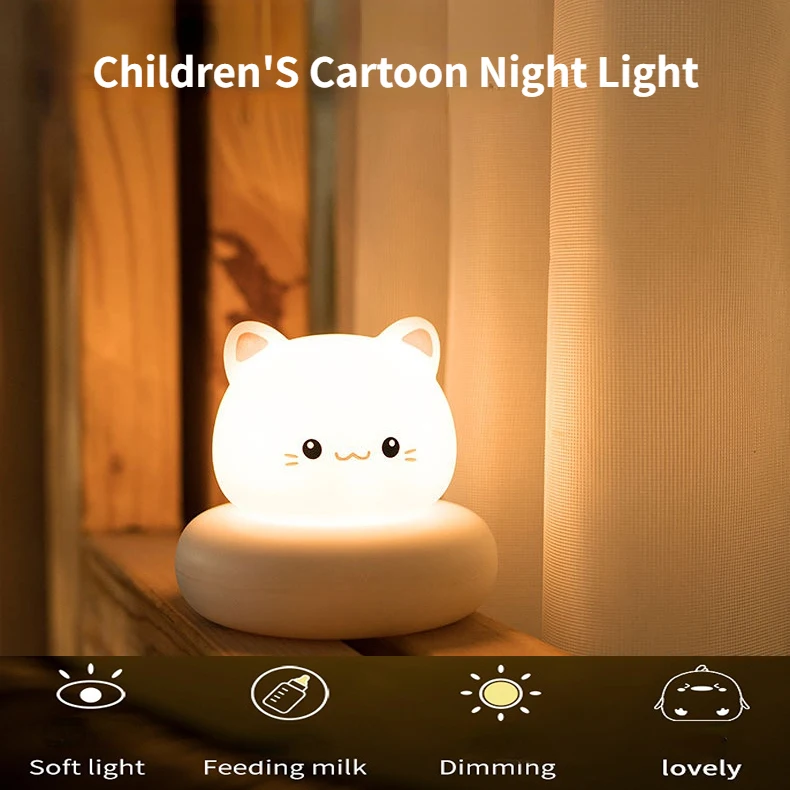 Children's Night Light Bear Rabbit Cat Duck LED Light Cute Bedroom Decoration Bedside Lamp USB Cartoon Kids Gift
