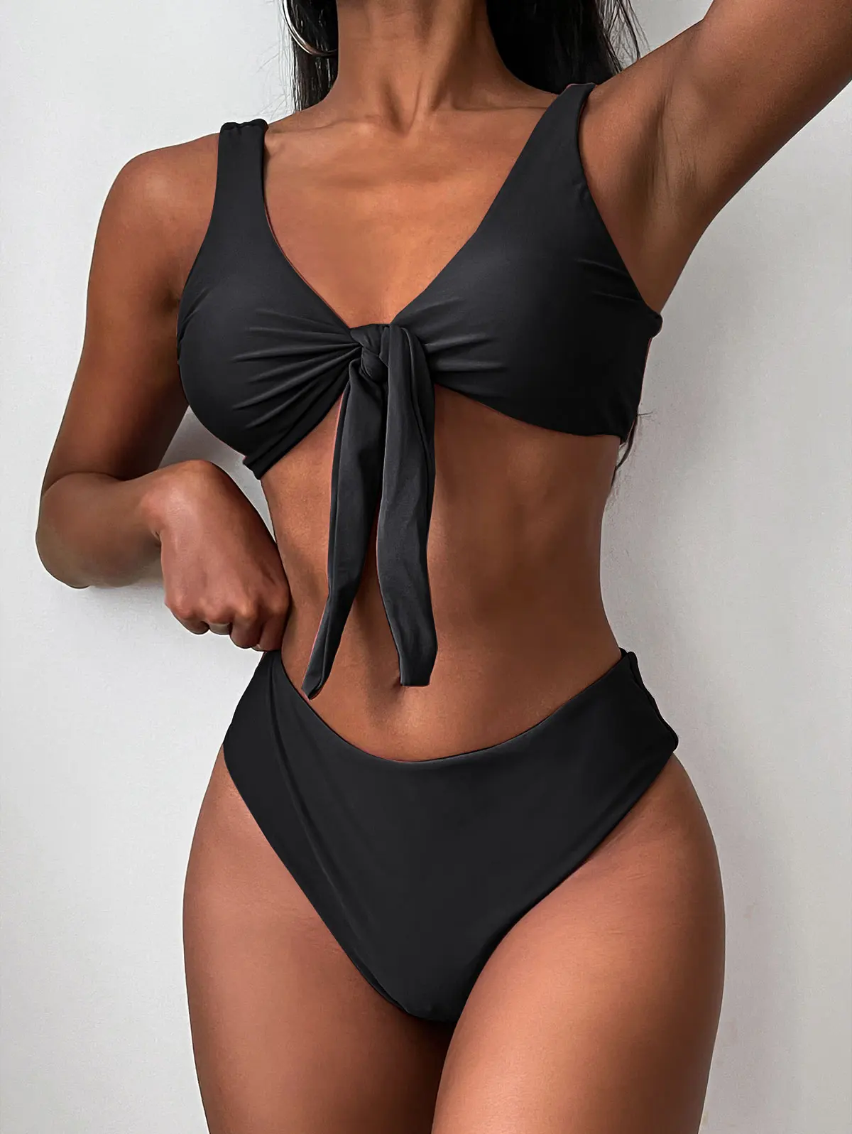 

ZAFUL Padded Front Knot Bikini Set Women Straps Solid Summer Female Swimsuit Bathing Suit Sexy Swimwear Swimming Beachwear