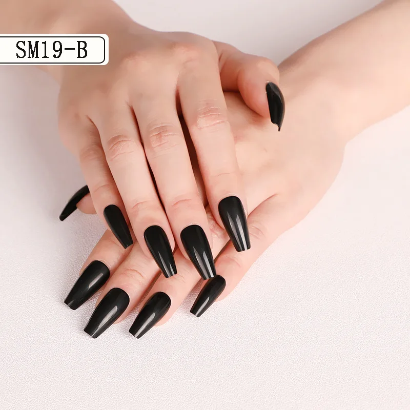 

24Pcs Glossy Artificial Press On Fake Nail Black Long Square False Nails For Design DIY Full Cover Nail Tips