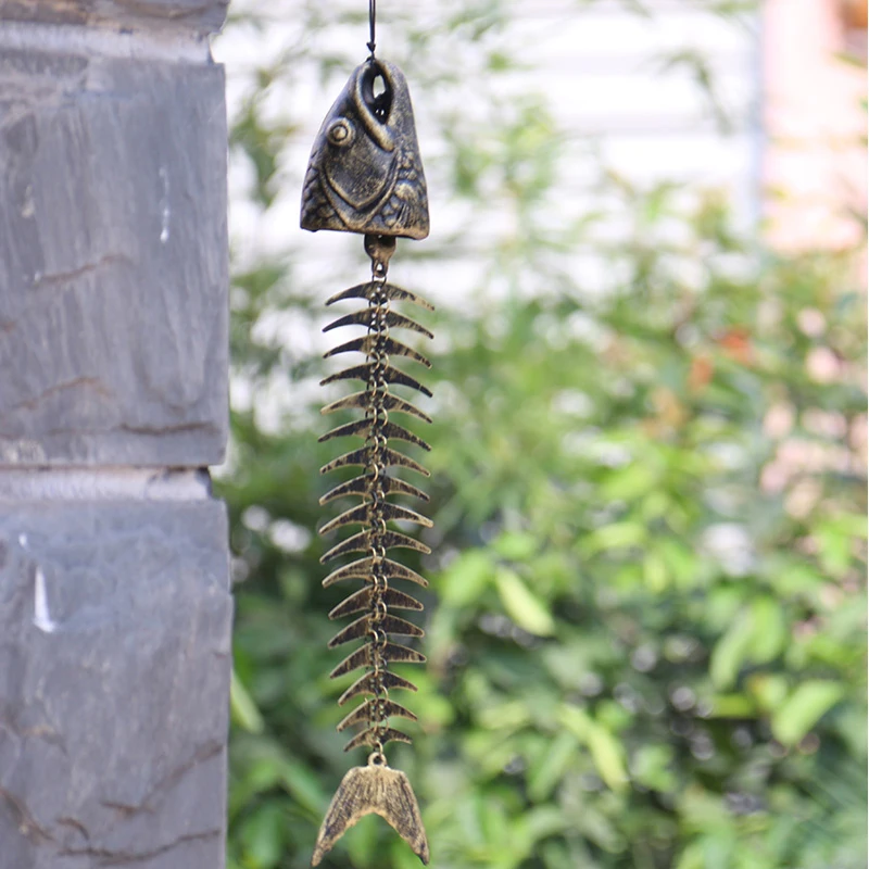 

Rustic Exquisite Cast Iron Fish Bone Wind Chimes Japanese Cast Iron Fish Spine Wind Chimes Garden Bells Balcony Decorations