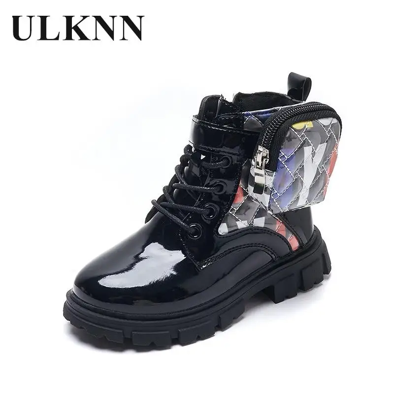 

Girls' Fashion Short Boots 2023 Autumn/Winter New Kid's Single Boots Princess Short Boots Black Flat Bottom Leather ShoesBoots