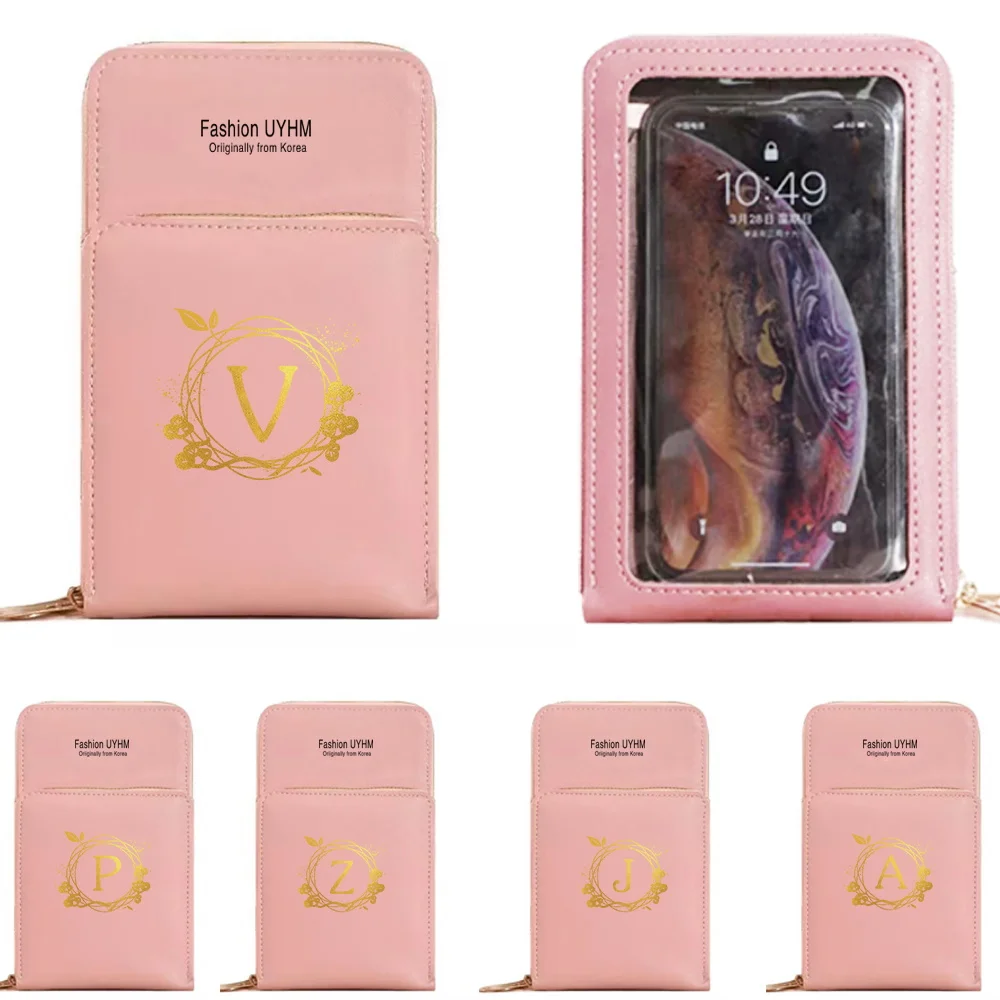 

Universal Mobile Phone Bag with Touch Screen Women's Bag PU Leather Wallets Card Holder Shoulder Crossbody Pouch Wreath Pattern