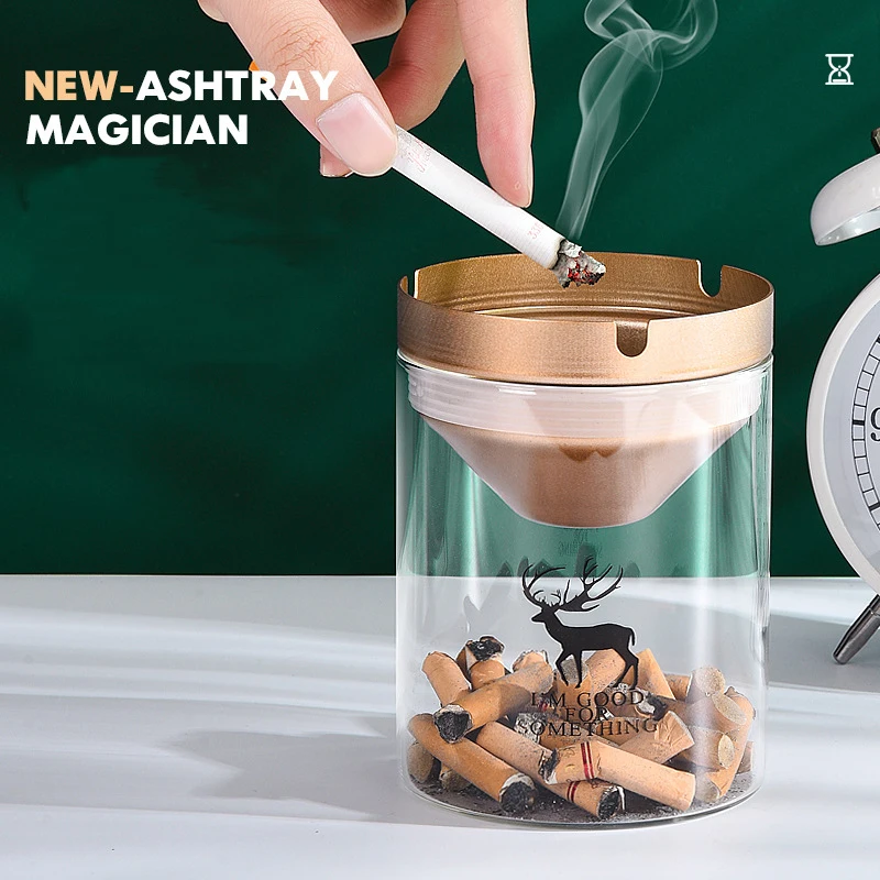 

JUSES' SMOKESHOP Creative Cigar Ashtray with Cover Trendy Ins Wind Protection Cigarette Cenicero מאפרה Cinzeiro Home Accessories