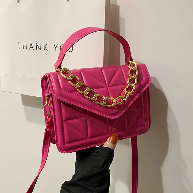 

New Arrival PU Leather Shoulder Bags for Women Crossbody Flap Bag Purse Female Small Chains Decor Casual Handbag Pouch
