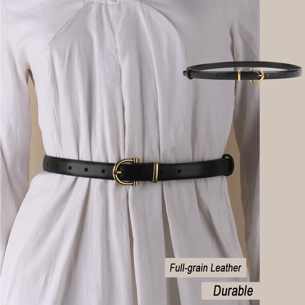 

Ladies's Full-grain Leather Thin Belts For Women dress jeans Waist accessories gold Pin Buckle Adjustable High Quality Luxury