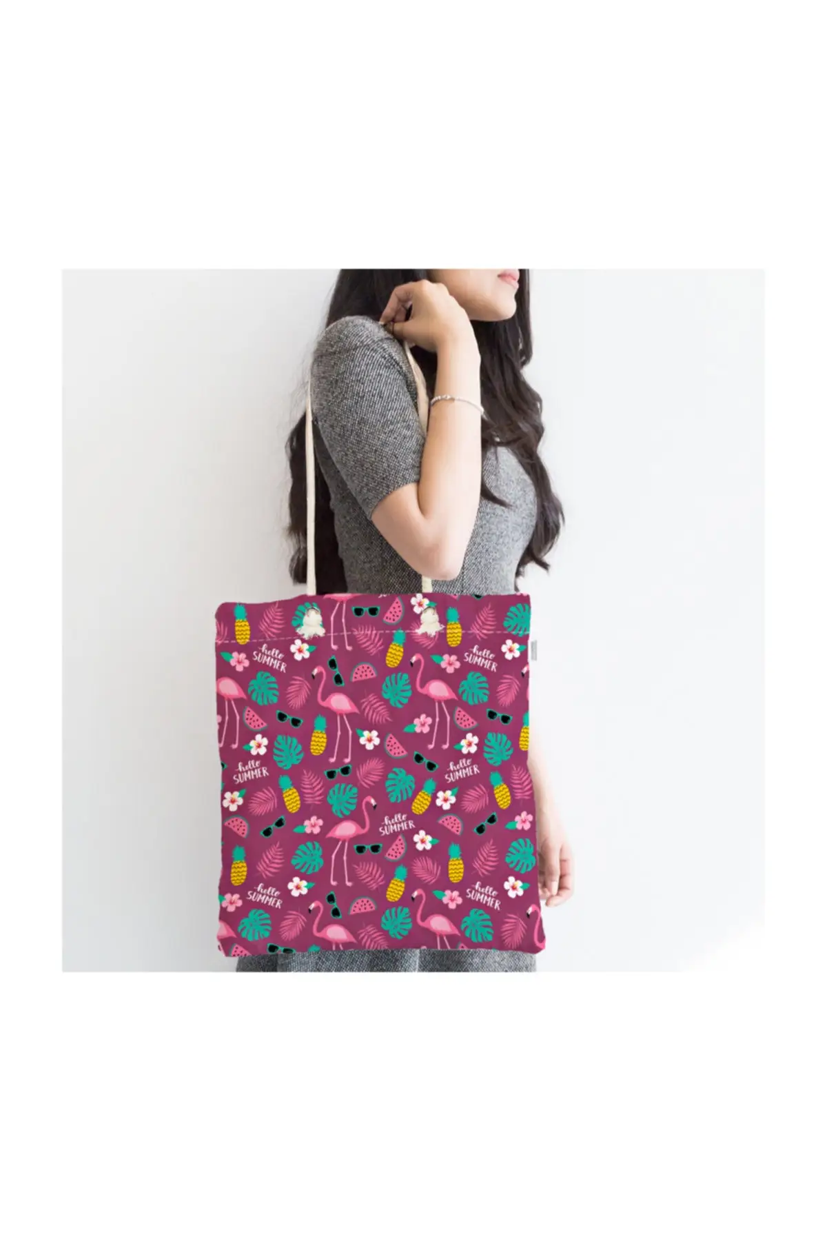 

Женская пляжная сумка Hello Summer, летняя сумка-тоут с цифровым принтом на молнии на фиолетовом фоне, летние сумки для покупок