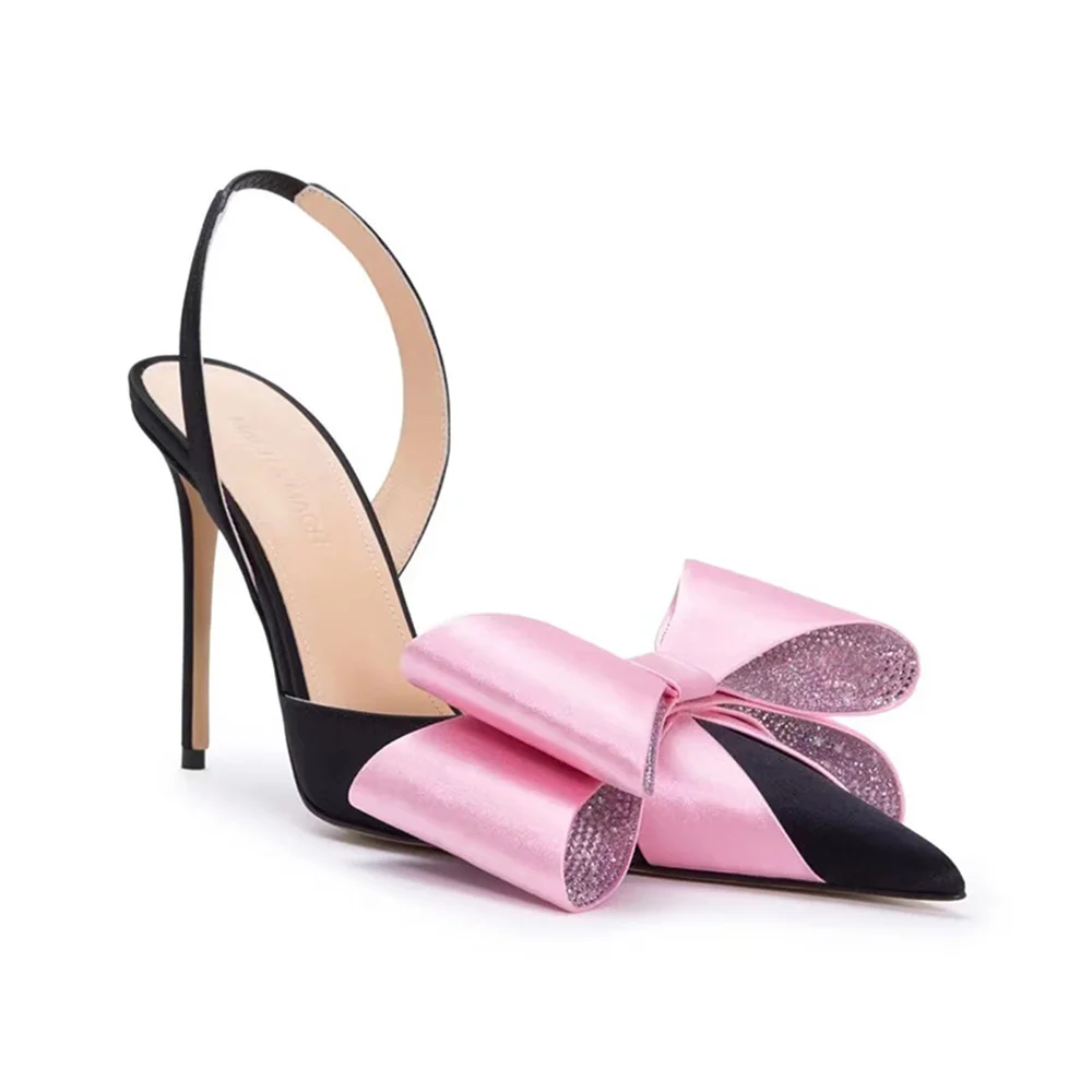 

2023 Summer New Style Women's High Stiletto Heel Pointed Toe Back Trip Sandals With Bow With Diamond/Rhinestone